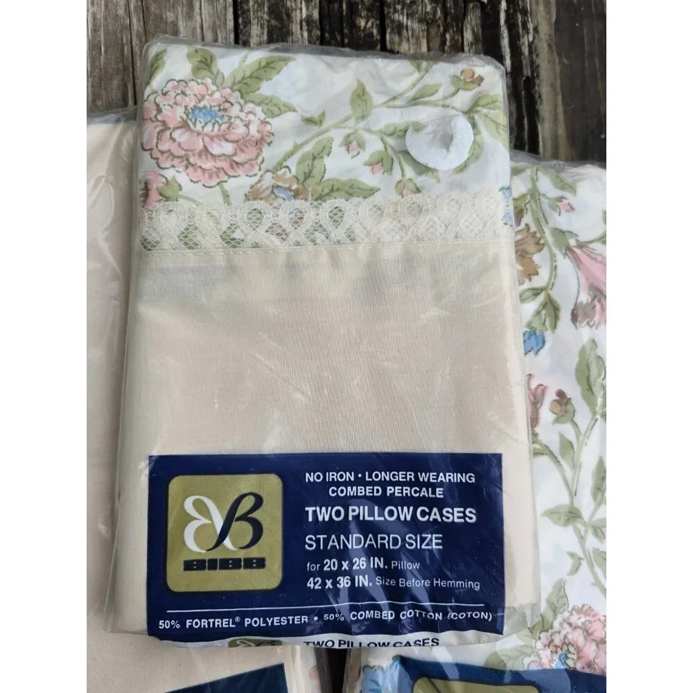 Vintage Bibb Double Full Fitted Flat 2 Pillow Sheet Set Tapestry Rose Floral New